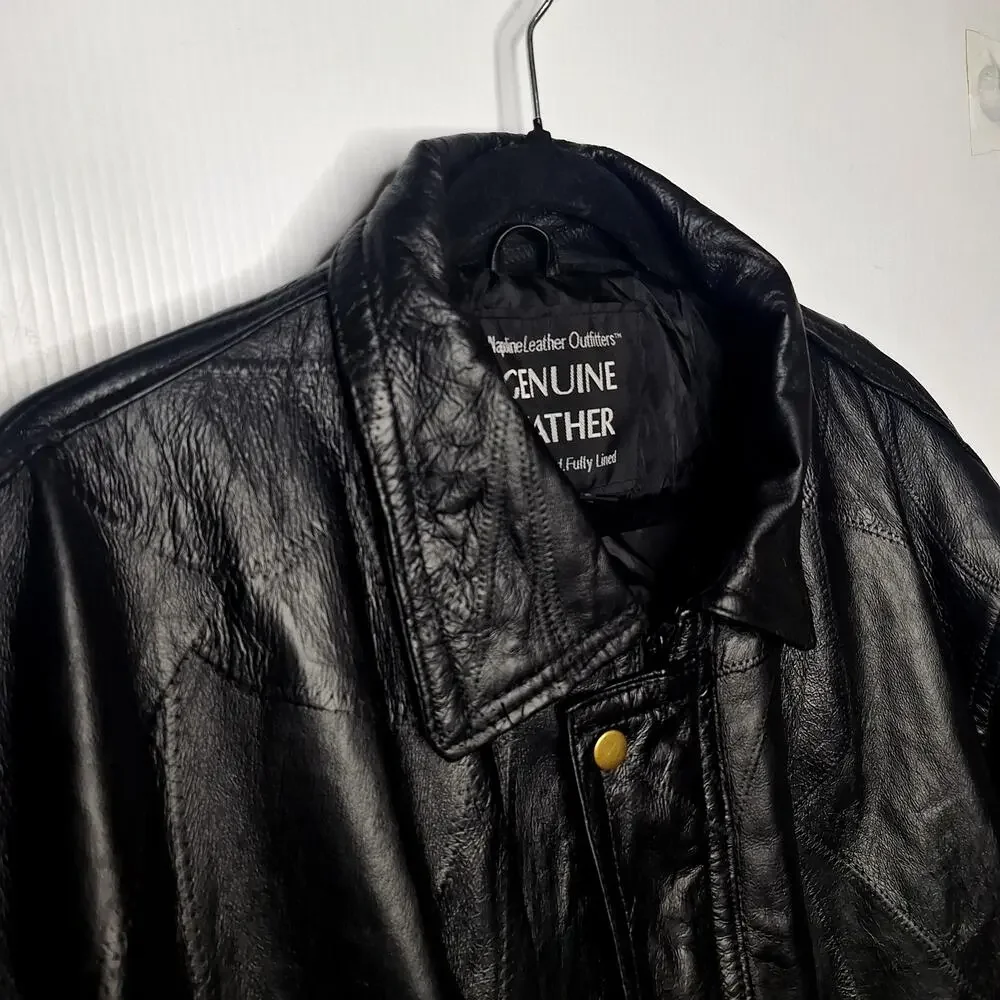 Vintage 90s Men's Leather Bomber Jacket Napoline Outfitters 2X Patchwork Black